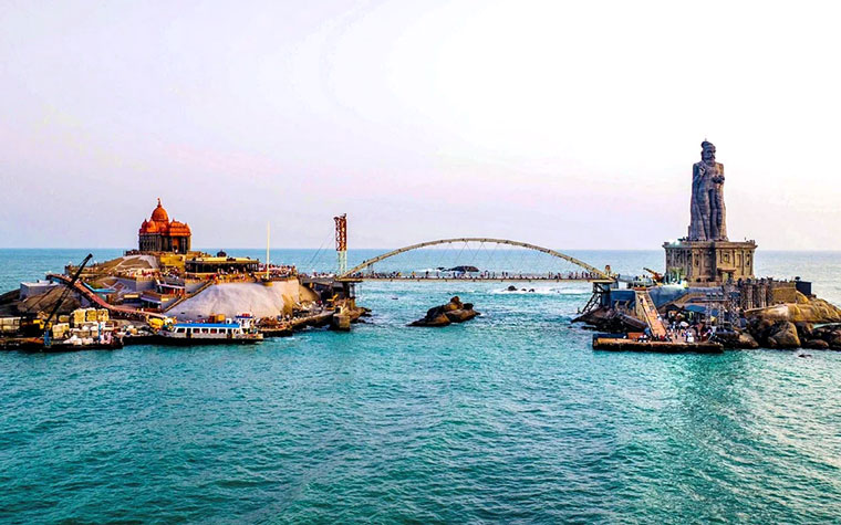 Vivekananda Rock Memorial - Thiruvalluvar Statue - Sunset Point - ThirparappuFalls- Kanyakumari Beach - Vaakoai Fort - Gandhi Mandapam - MathurAqueduct.
